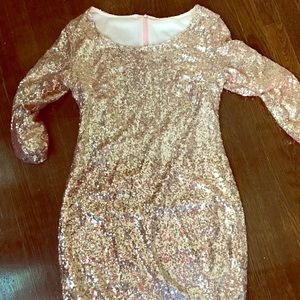 Pink fully sequined stretch midi dress